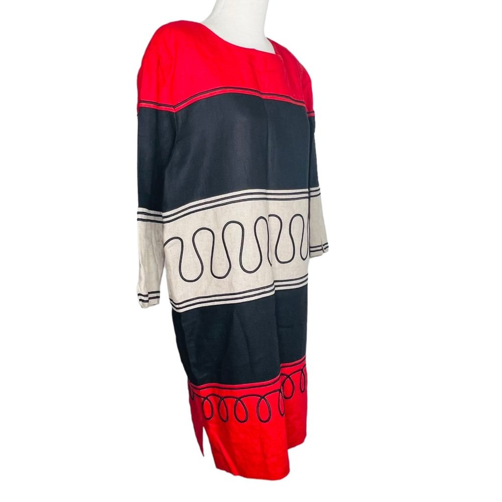 Vintage 80's Andrea Jovine Linen Color Block Tunic Dress Size 10 Hong Kong - Picture 2 of 10